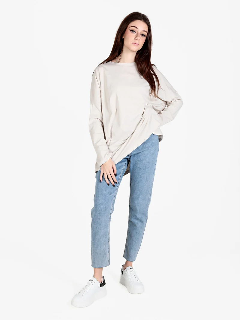 Maxi t-shirt donna oversize in cotone - beige