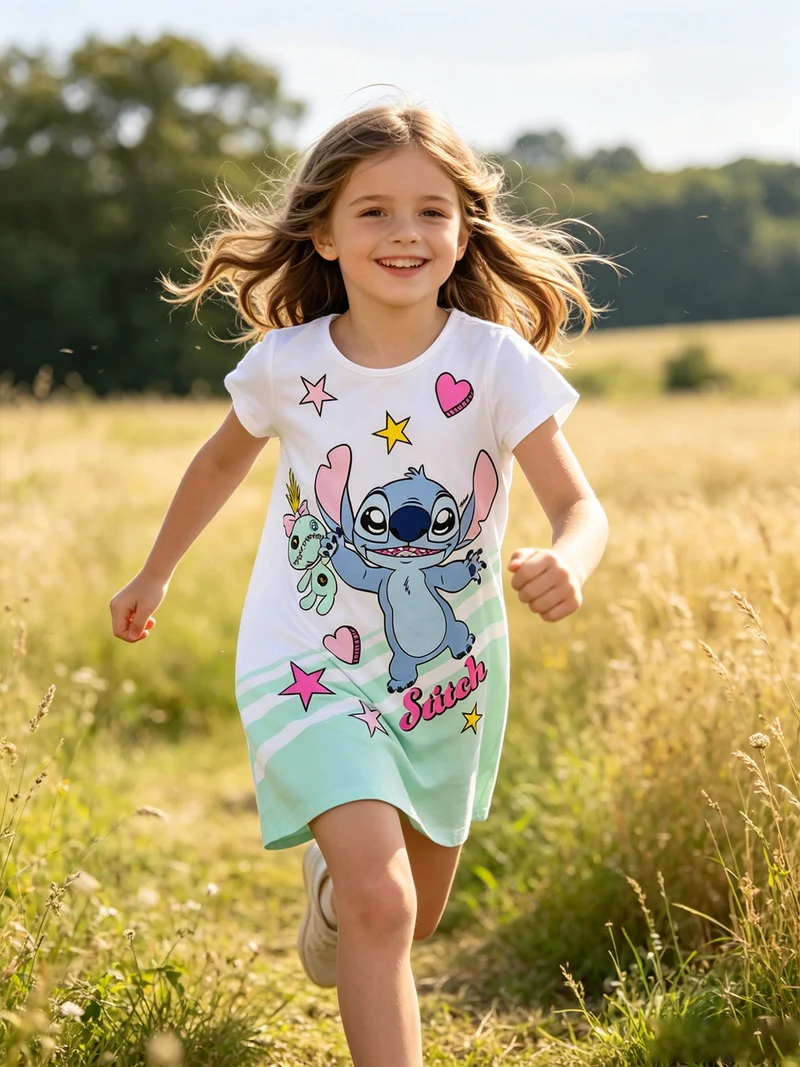 Maxi t-shirt da bambina in cotone con stampa personaggio - blu