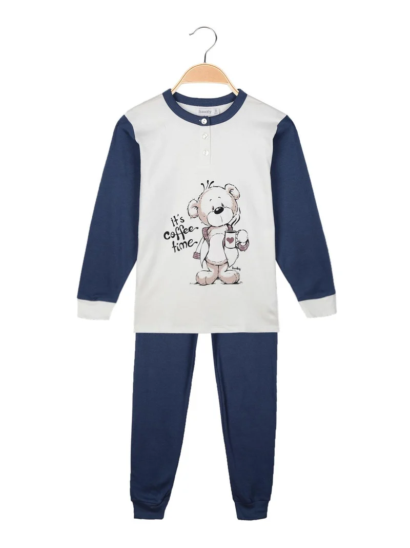Pigiama lungo bambina con bottoni - blu scuro