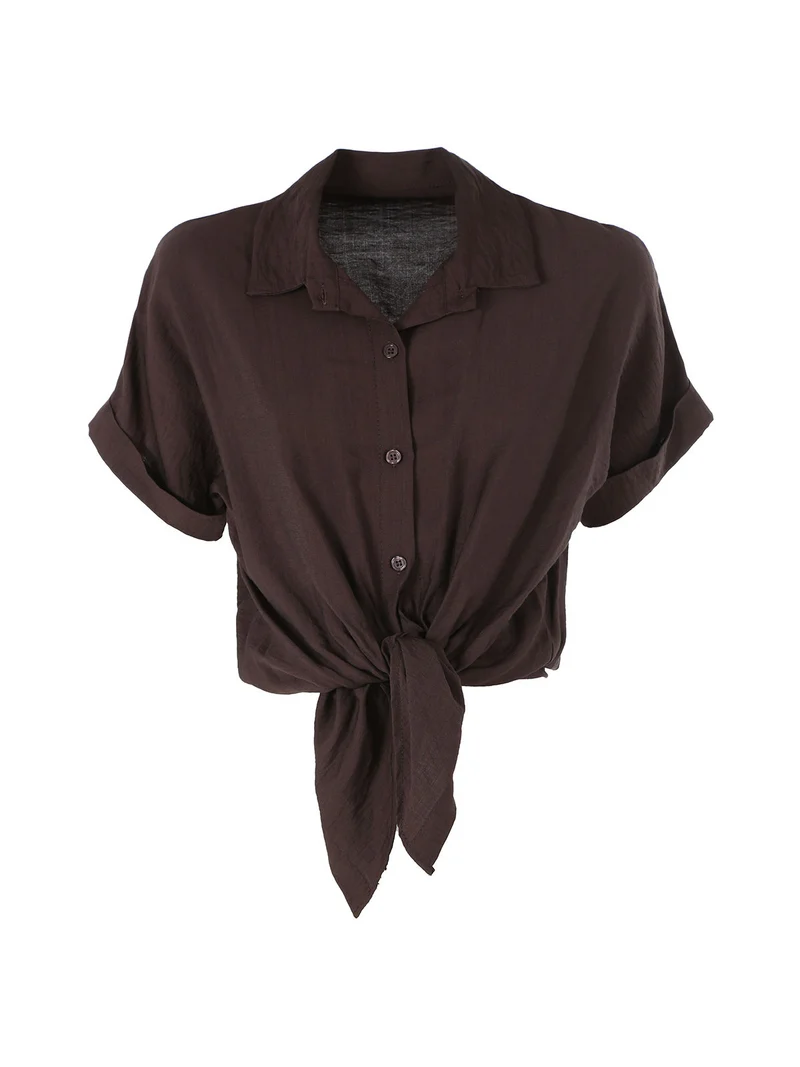 Camicia donna a maniche corte in viscosa - moro