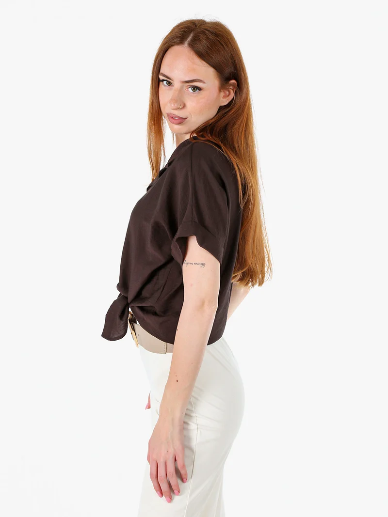 Camicia donna a maniche corte in viscosa - moro