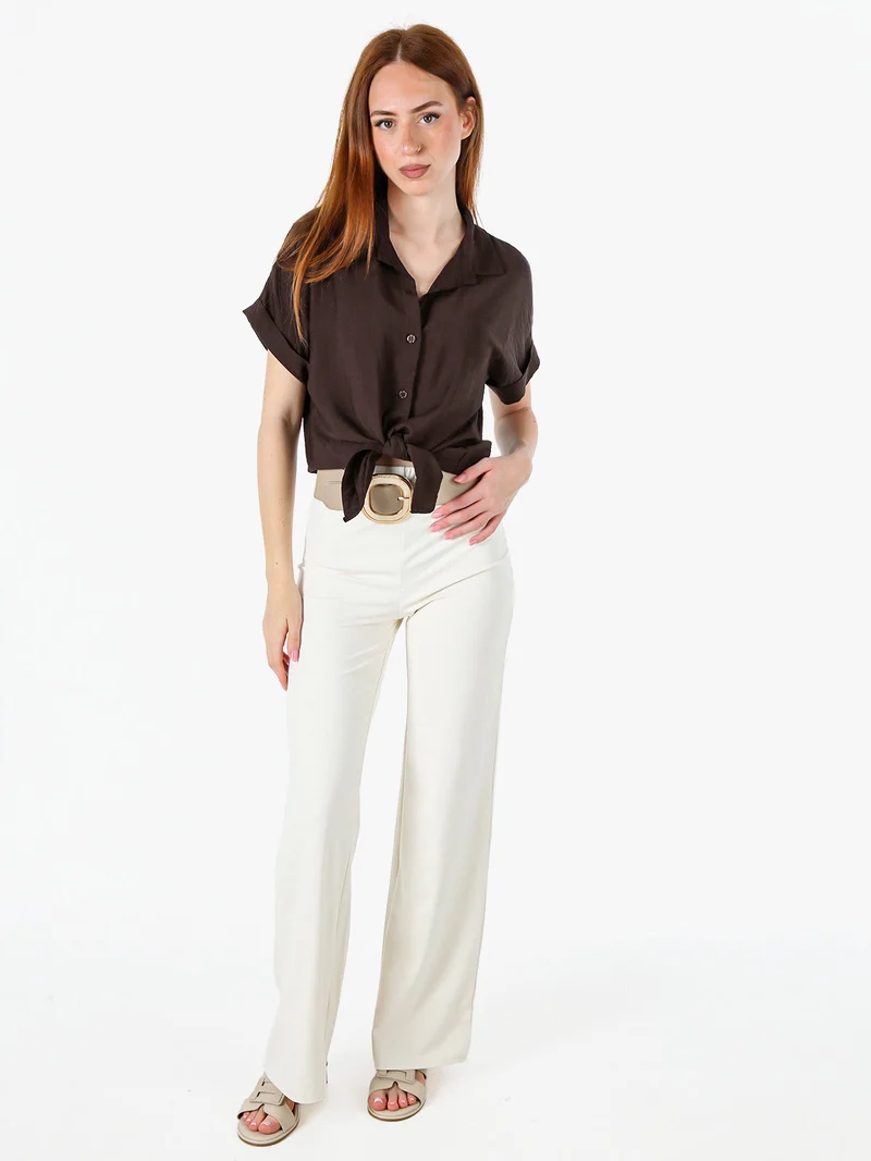 Camicia donna a maniche corte in viscosa - moro