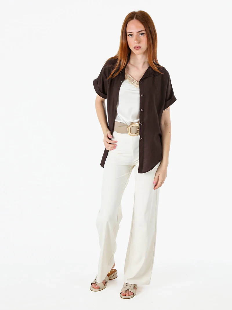 Camicia donna a maniche corte in viscosa - moro