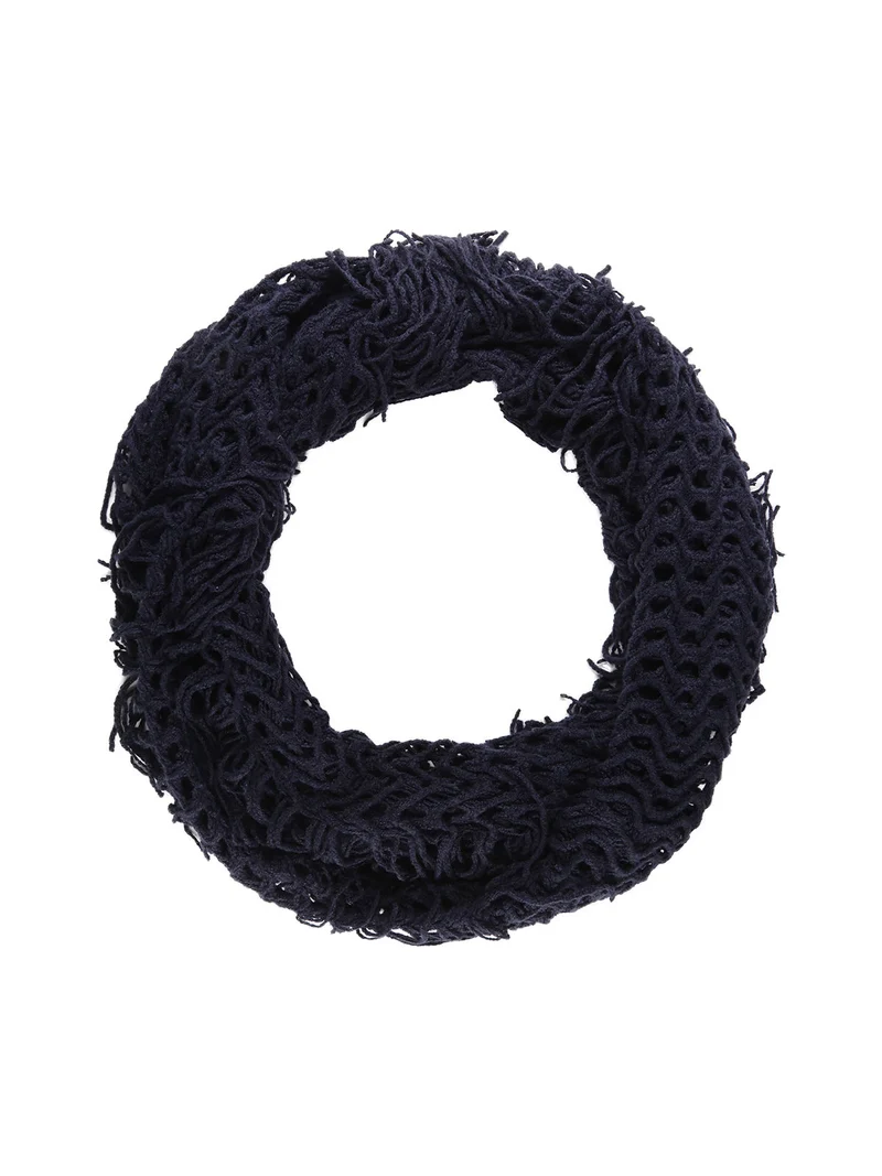 Sciarpa ad anello da donna con frange - blu scuro