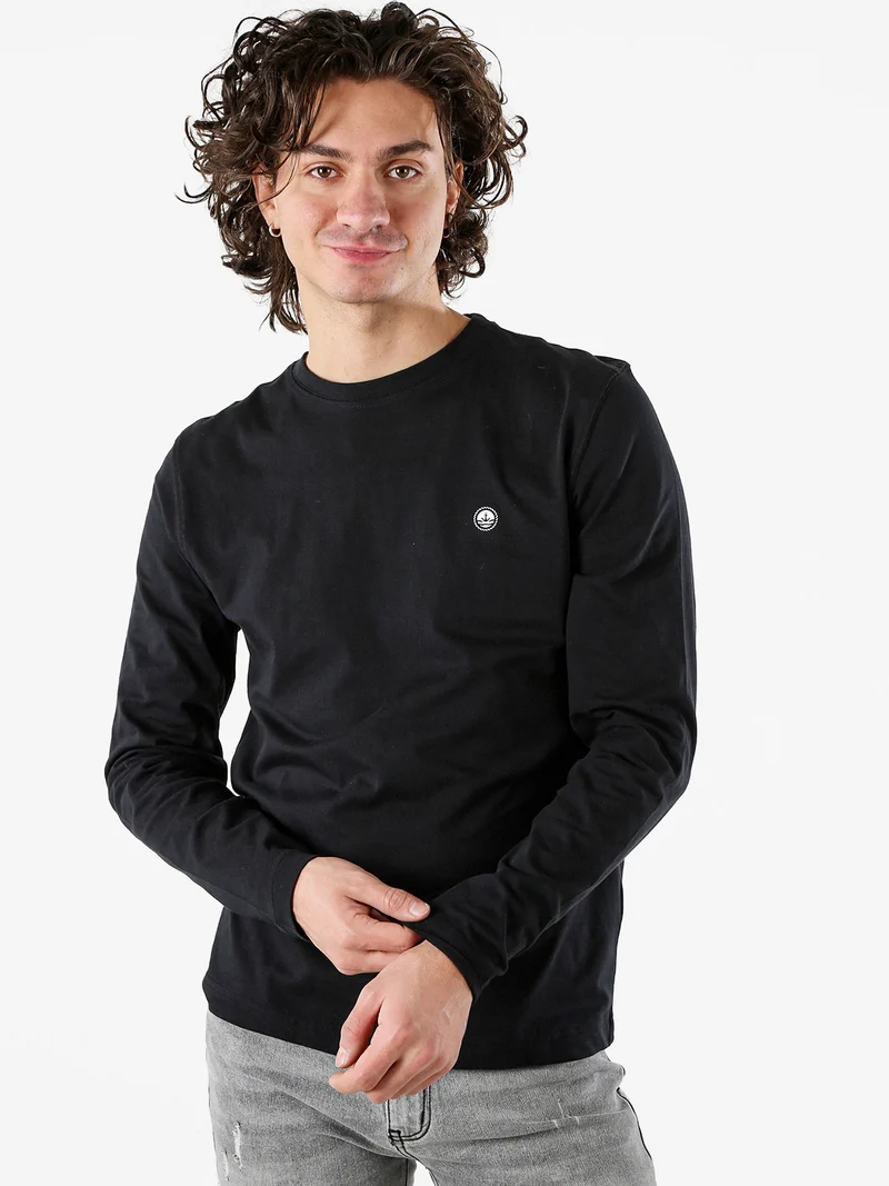 T-shirt da uomo a maniche lunghe in cotone - nero