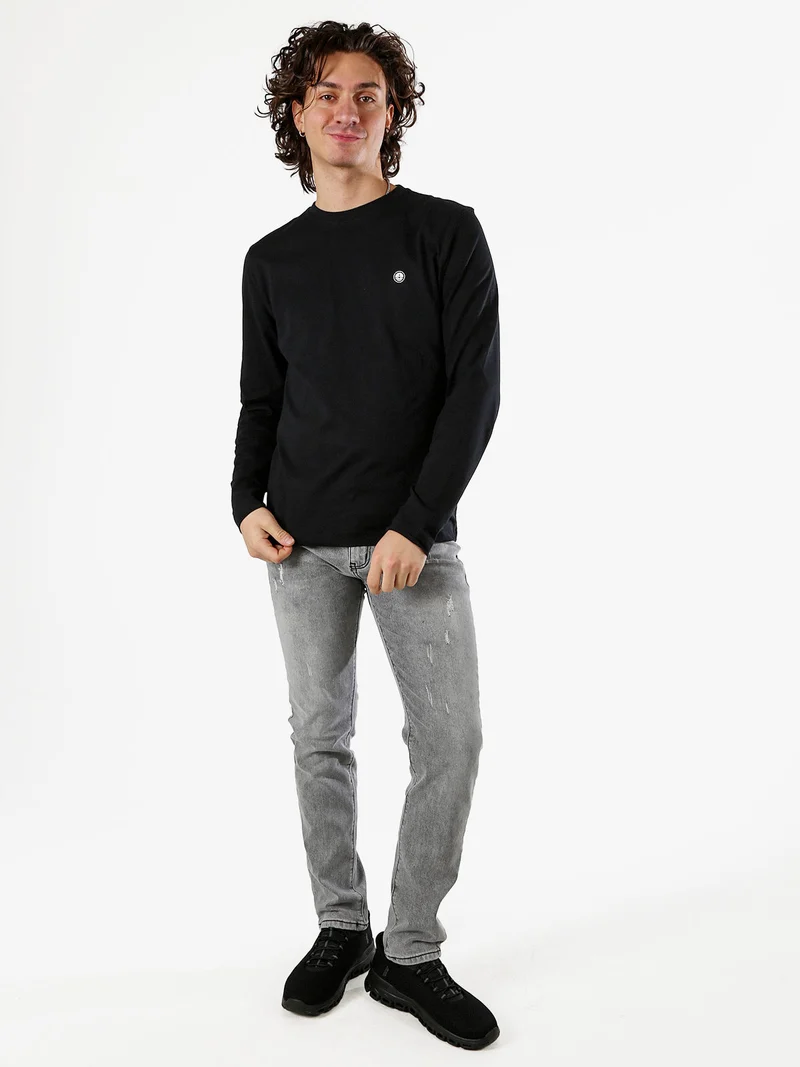 T-shirt da uomo a maniche lunghe in cotone - nero