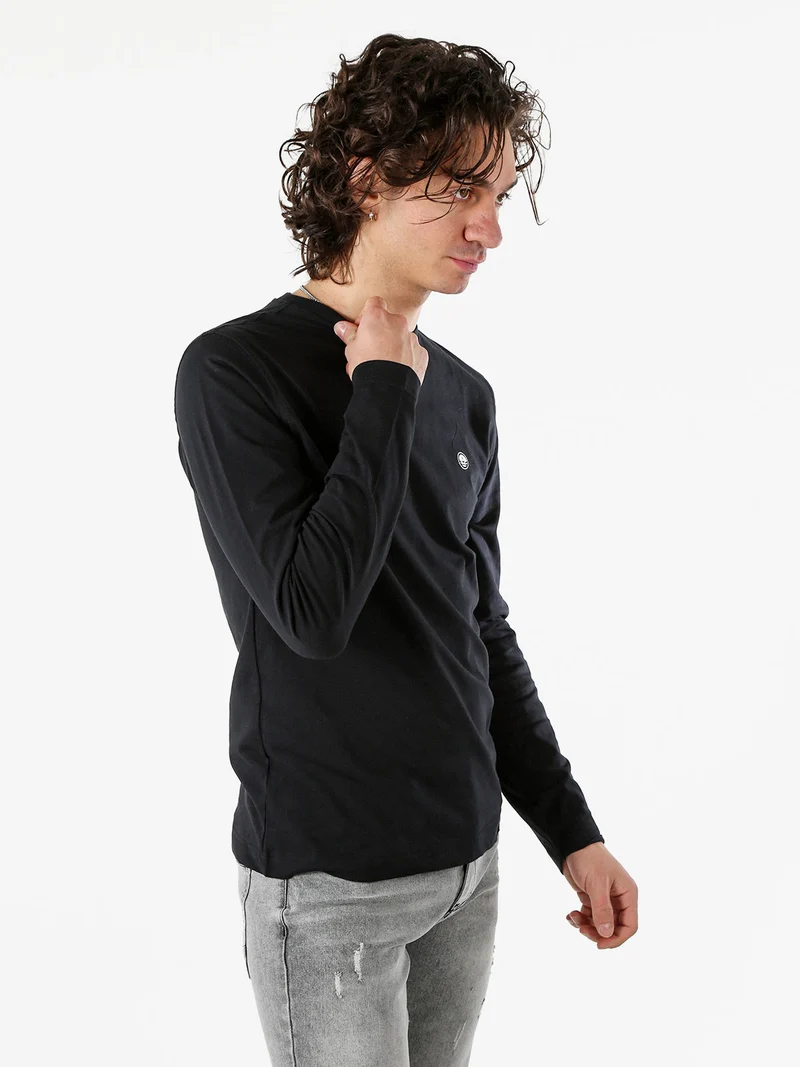 T-shirt da uomo a maniche lunghe in cotone - nero