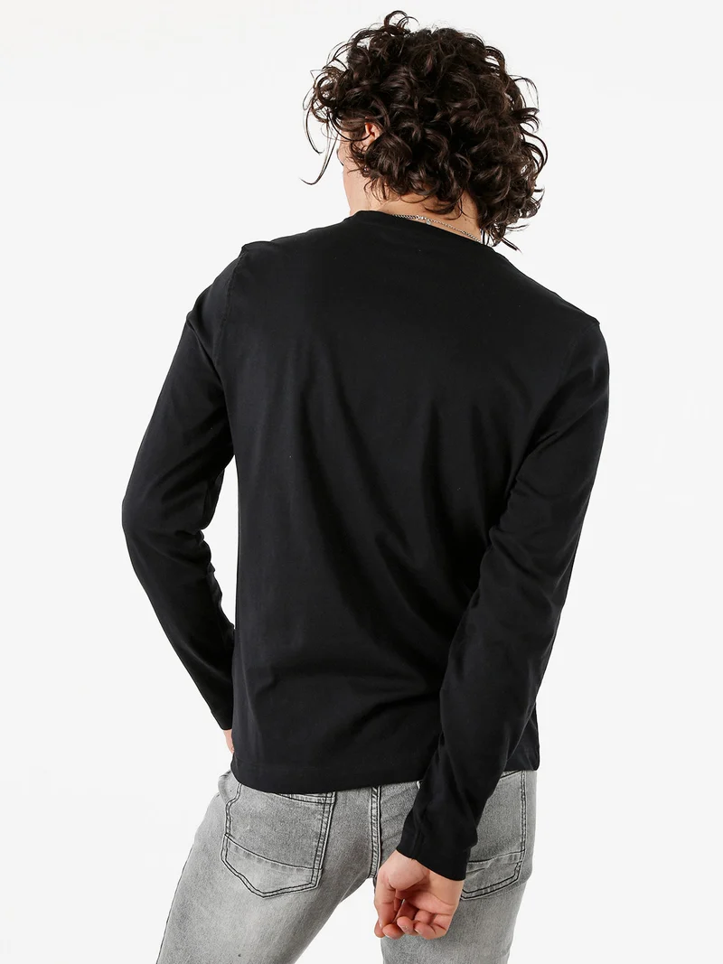 T-shirt da uomo a maniche lunghe in cotone - nero