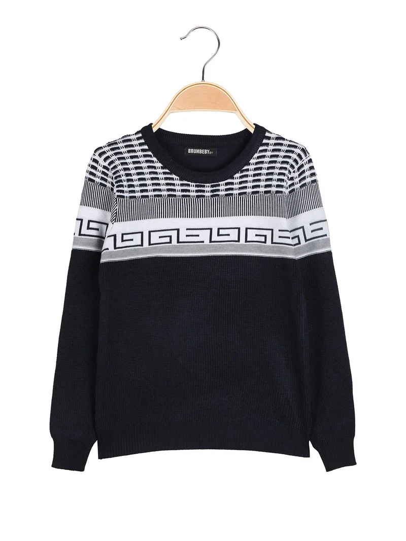 Pullover girocollo da bambino in maglia - blu scuro