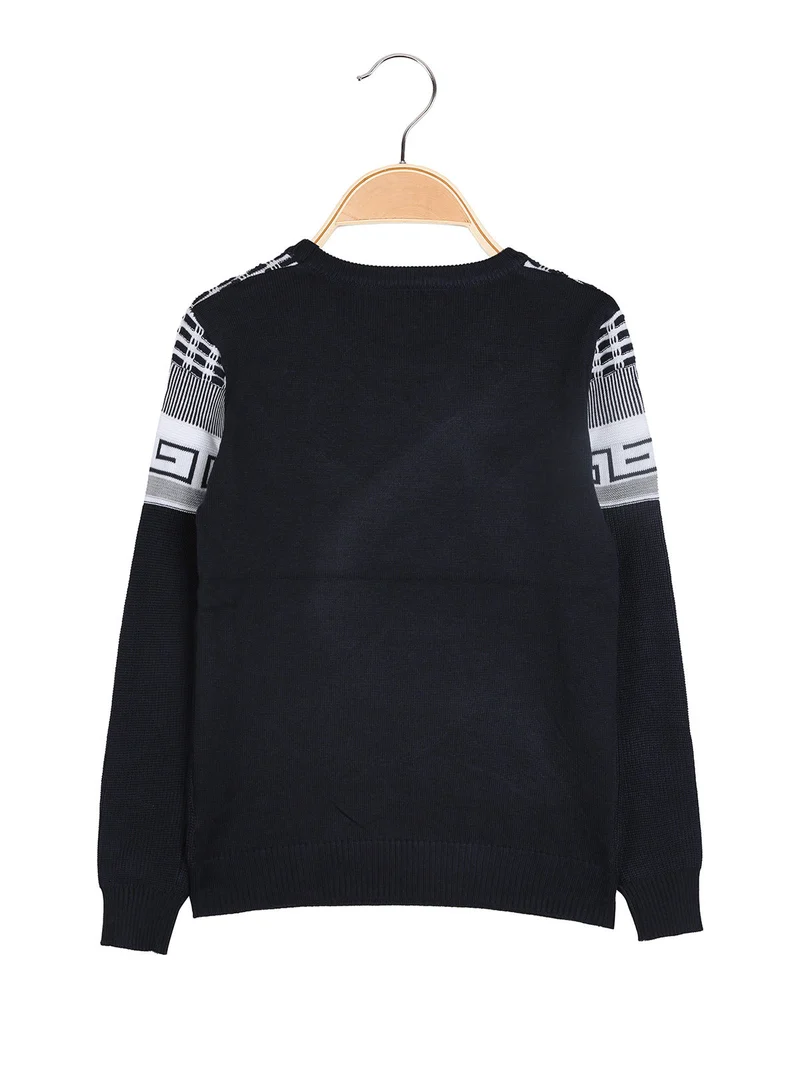 Pullover girocollo da bambino in maglia - blu scuro