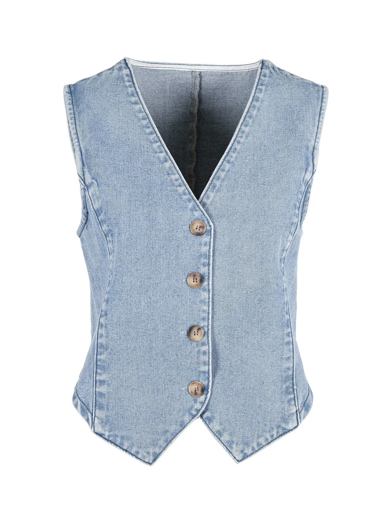 Gilet donna in jeans con bottoni - jeans