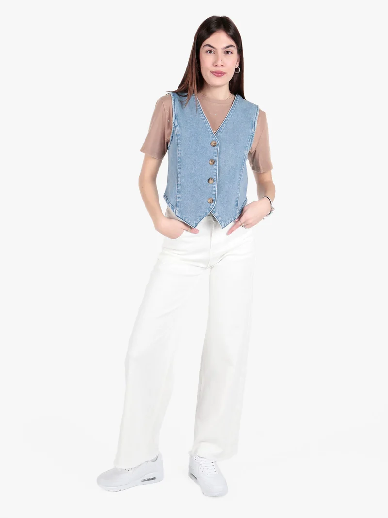 Gilet donna in jeans con bottoni - jeans
