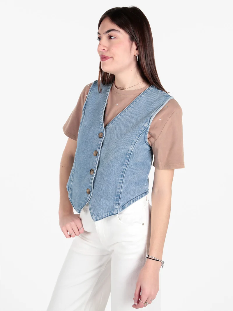 Gilet donna in jeans con bottoni - jeans