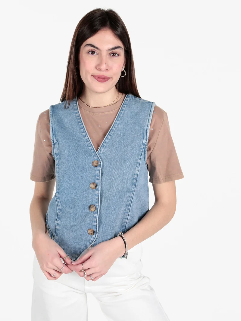 Gilet donna in jeans con bottoni - jeans