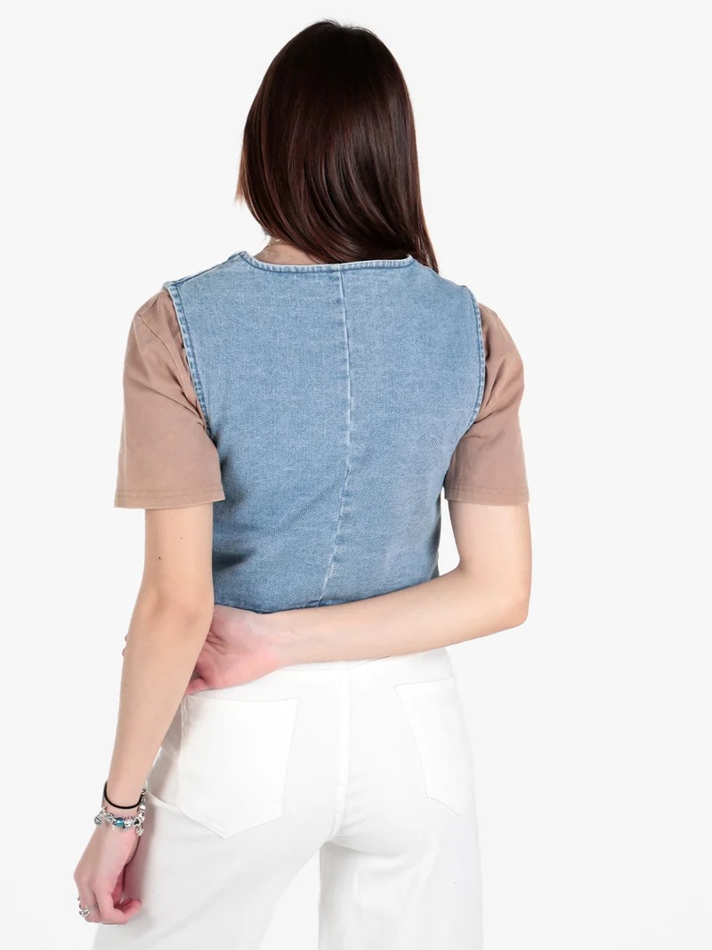 Gilet donna in jeans con bottoni - jeans