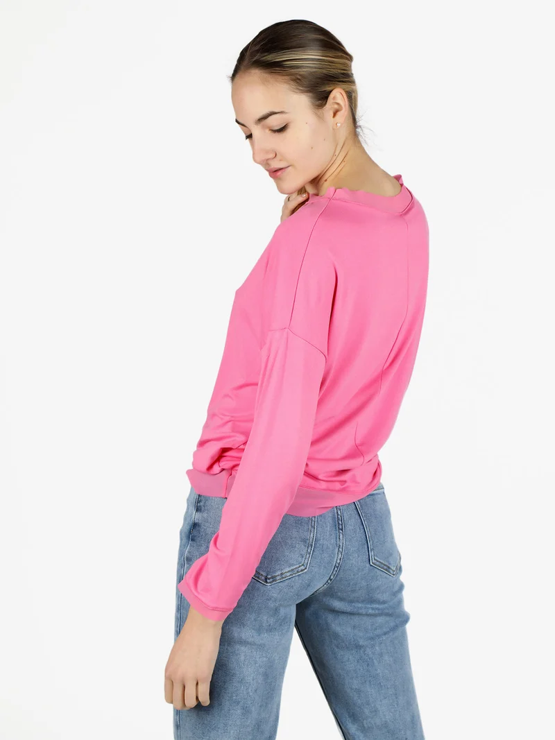 T-shirt donna a maniche lunghe con dettagli in voilè - fucsia