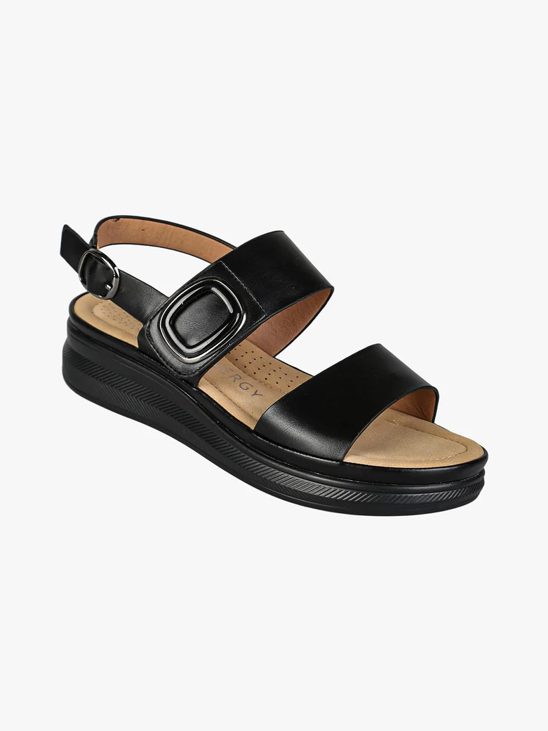 Sandali donna con cinturino a strappo e zeppa comfort - nero
