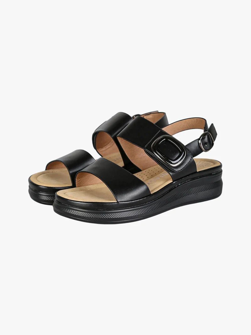 Sandali donna con cinturino a strappo e zeppa comfort - nero
