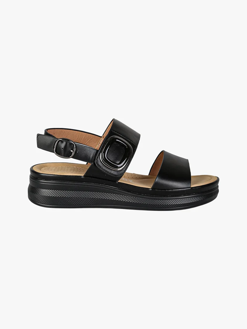 Sandali donna con cinturino a strappo e zeppa comfort - nero