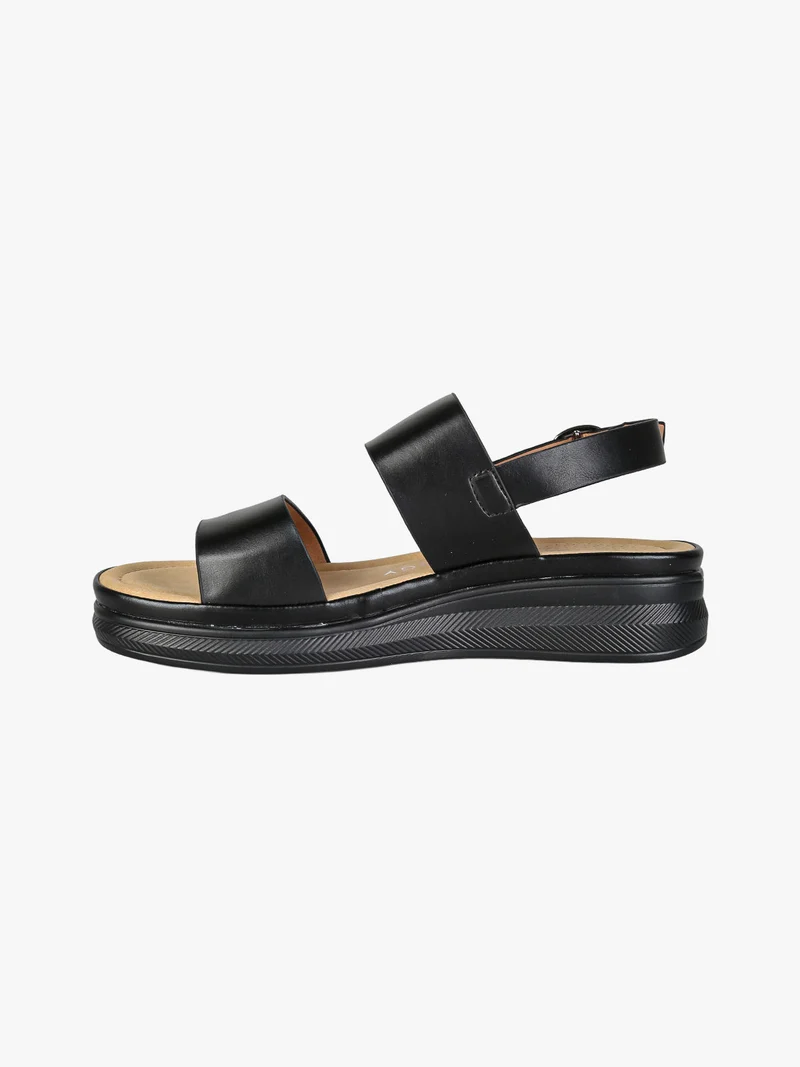 Sandali donna con cinturino a strappo e zeppa comfort - nero