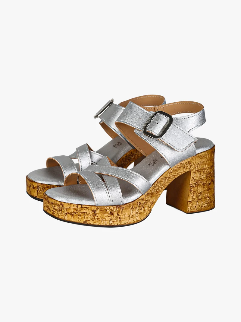 Sandali donna con fibbia tacco largo e plateau - argento