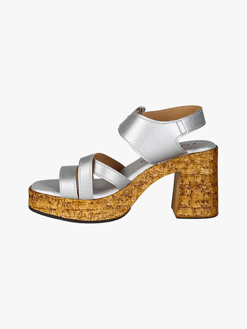 Sandali donna con fibbia tacco largo e plateau - argento