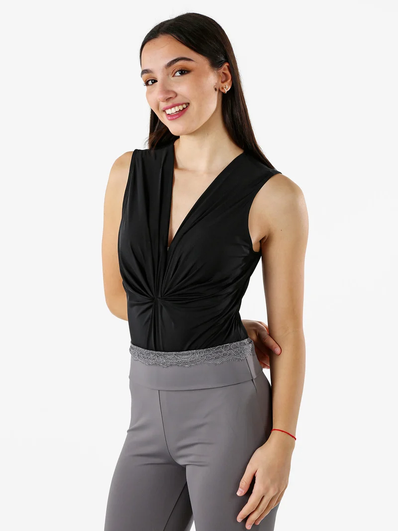 Body donna smanicato con scollo a V - nero