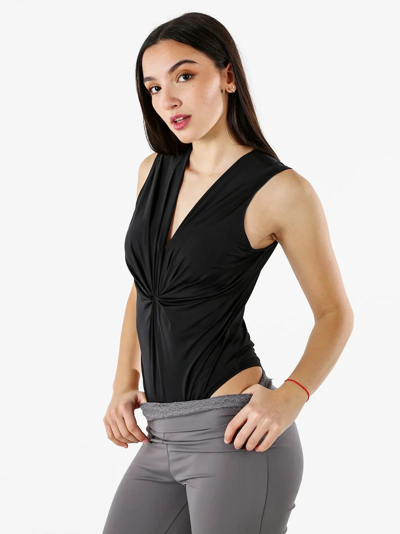 Body donna smanicato con scollo a V - nero