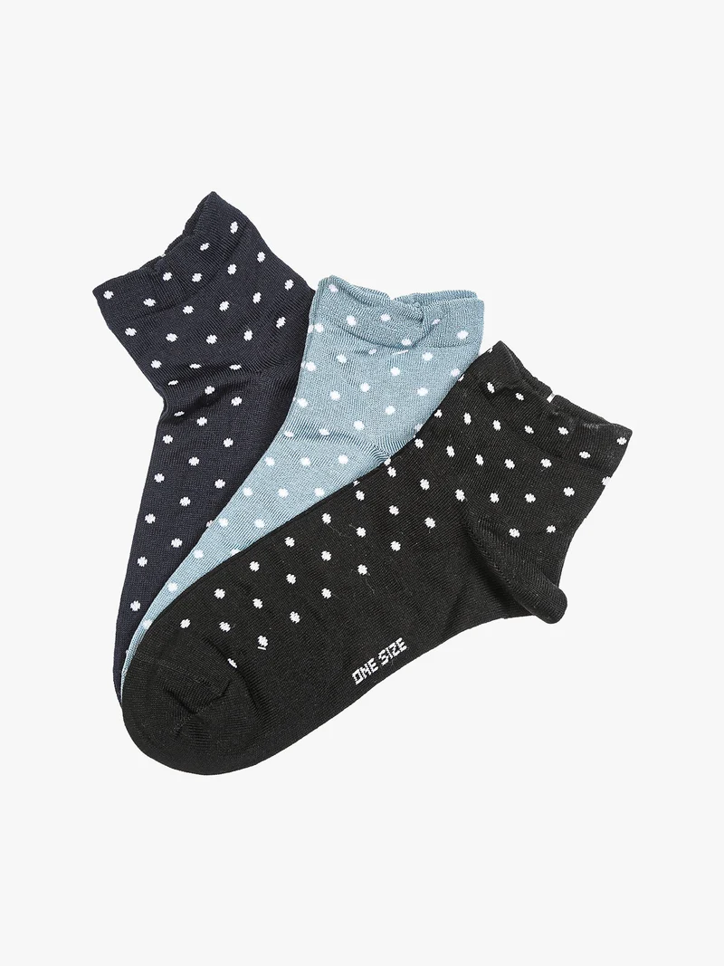 Confezione da 3 paia di calze corte da donna a pois - azzurro