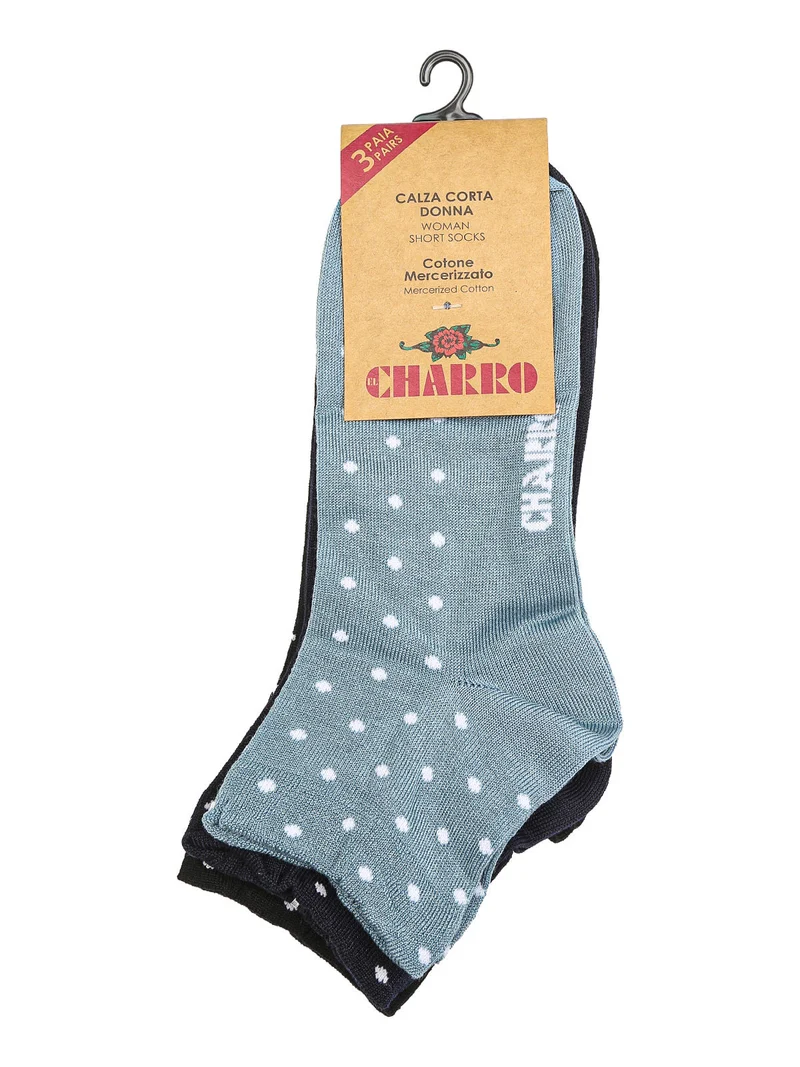 Confezione da 3 paia di calze corte da donna a pois - azzurro