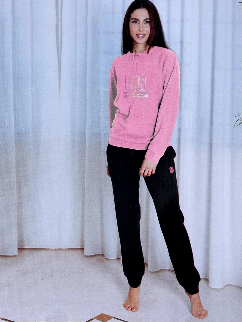 Pigiama donna in cotone interlock - rosa
