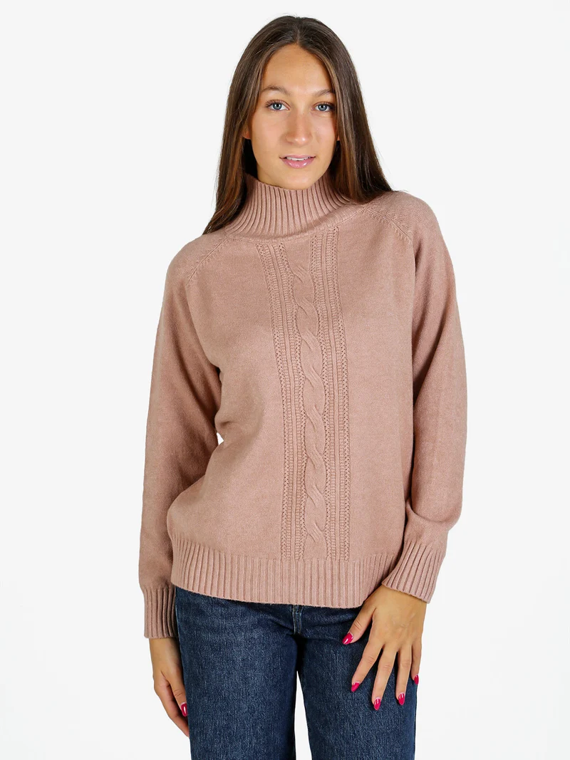 Pullover donna con collo alto - taupe