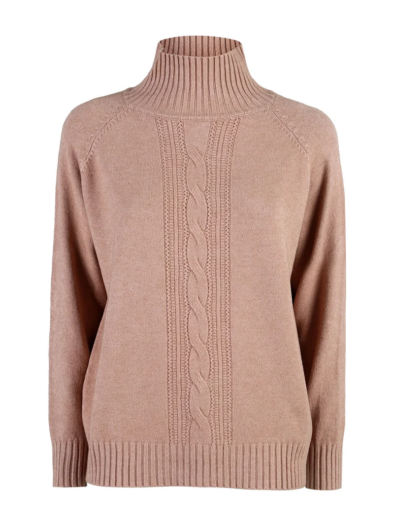 Pullover donna con collo alto - taupe