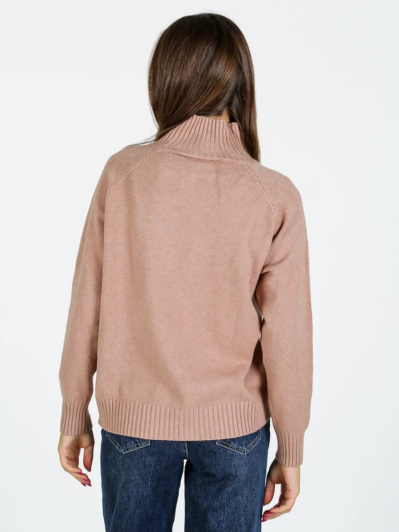 Pullover donna con collo alto - taupe
