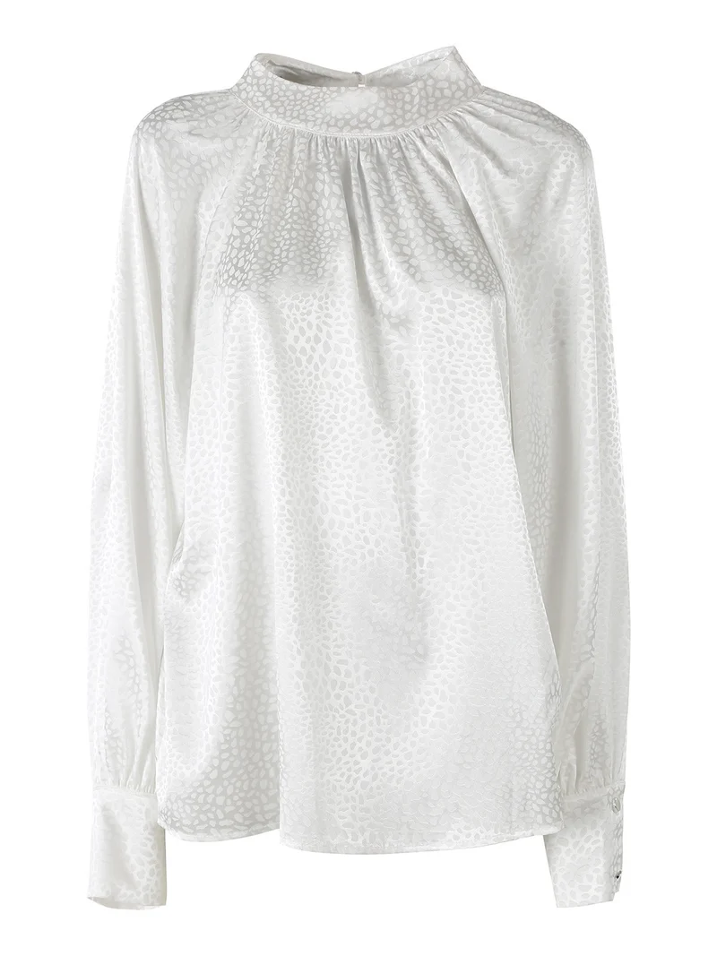 Blusa donna accollata a maniche lunghe linea curvy - bianco