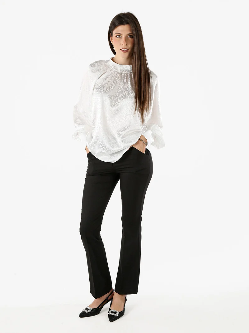 Blusa donna accollata a maniche lunghe linea curvy - bianco