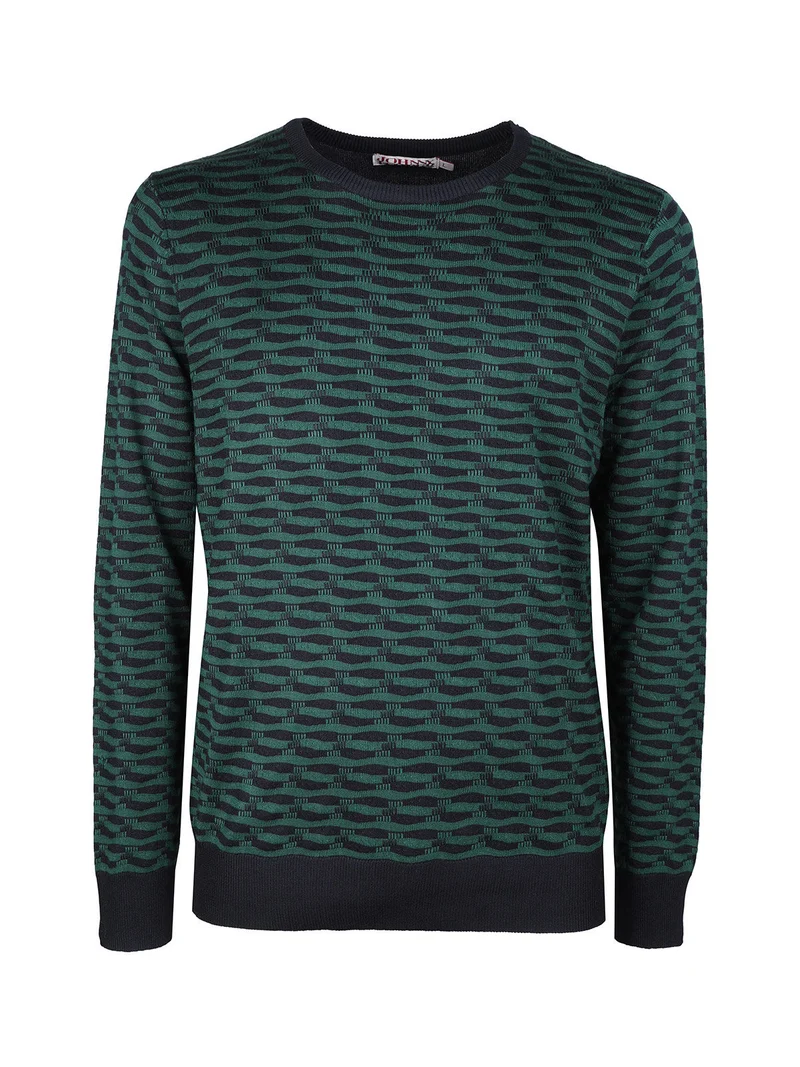 Pullover da uomo girocollo con stampa bicolore sul davanti - verde scuro