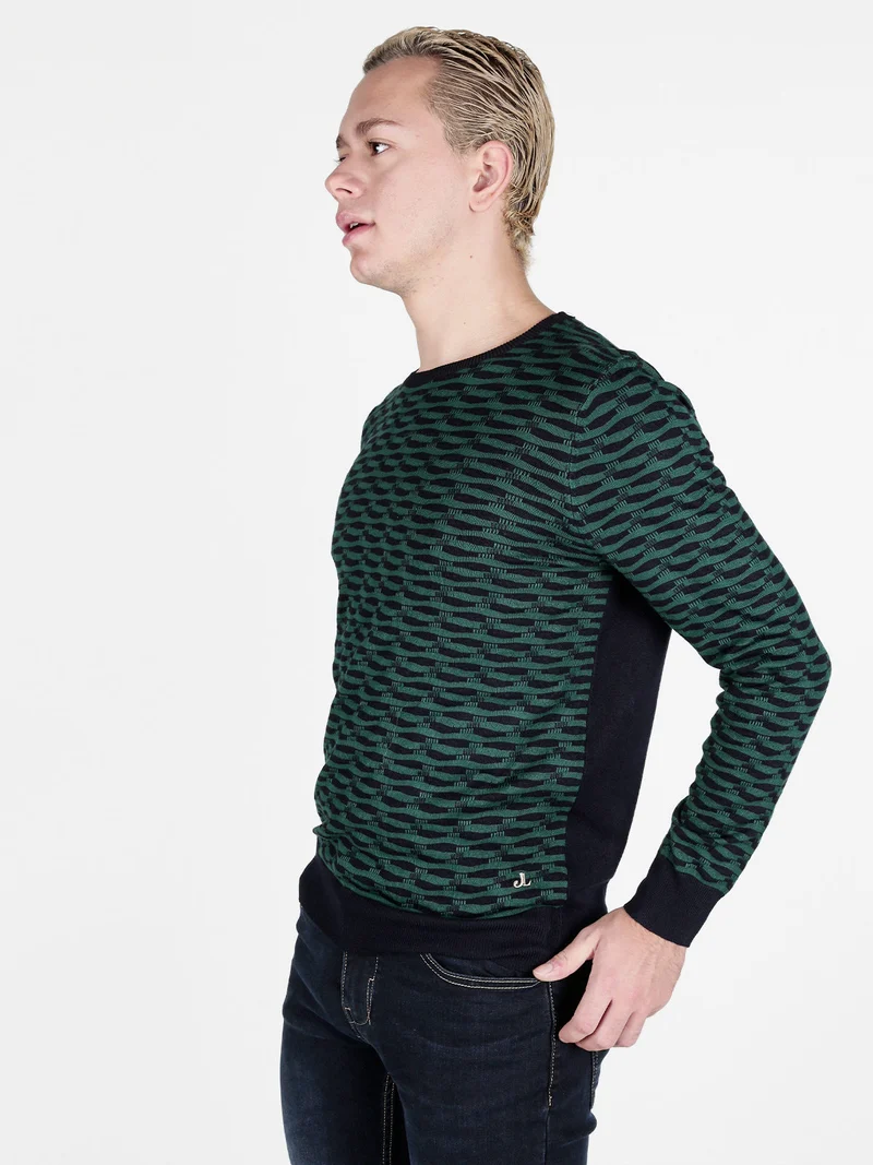 Pullover da uomo girocollo con stampa bicolore sul davanti - verde scuro