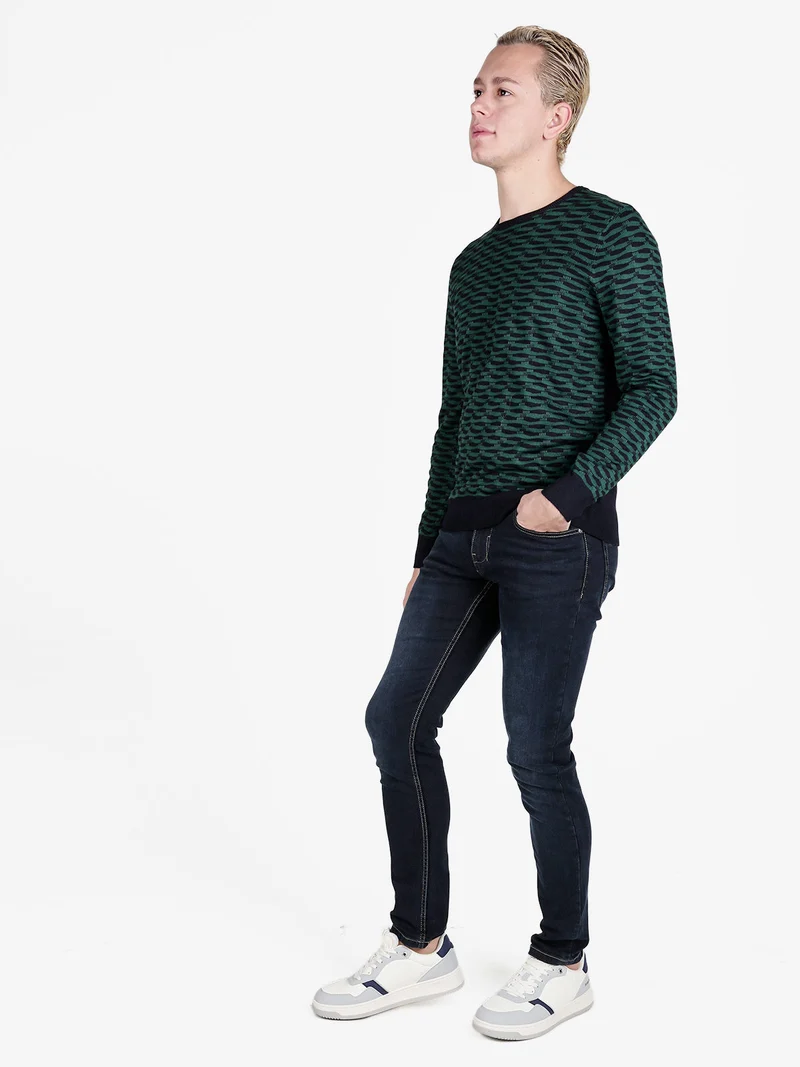 Pullover da uomo girocollo con stampa bicolore sul davanti - verde scuro