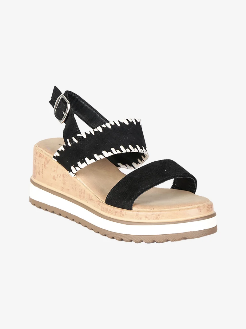 Sandali donna con zeppa e plateau - nero