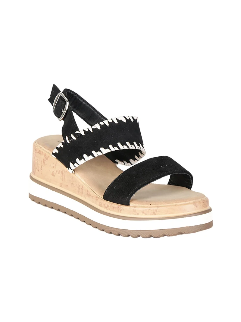 Sandali donna con zeppa e plateau - nero