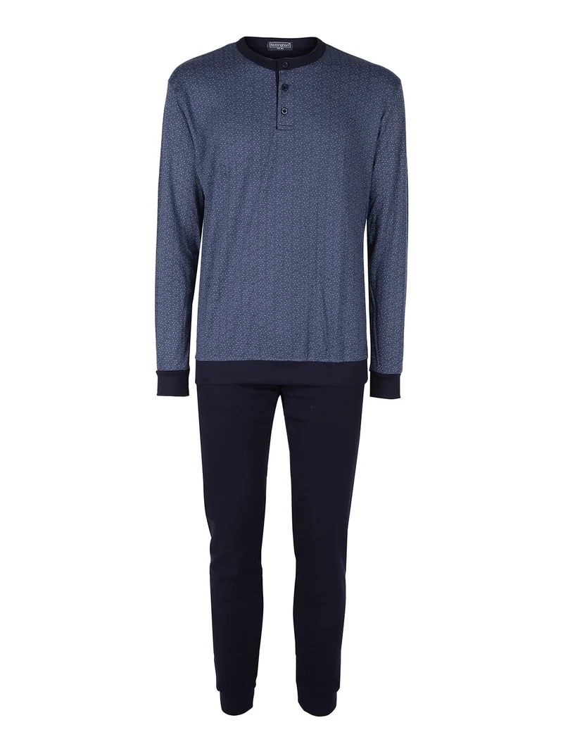 Pigiama da uomo lungo in cotone interlock - blu