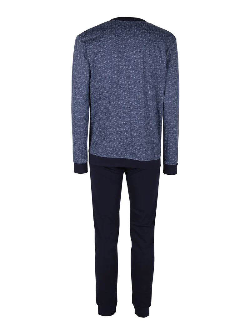 Pigiama da uomo lungo in cotone interlock - blu