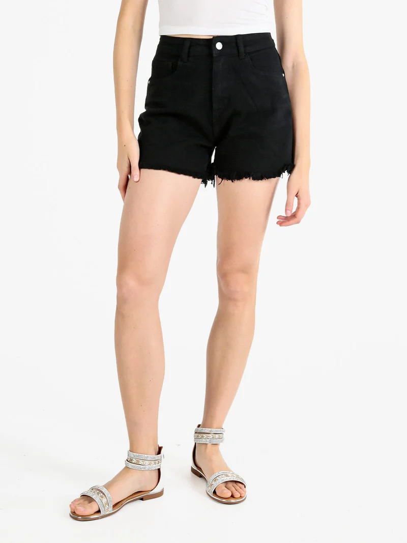 Shorts donna sfrangiati a vita alta - nero