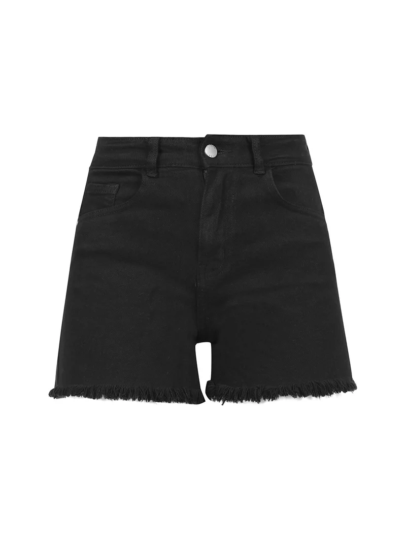Shorts donna sfrangiati a vita alta - nero