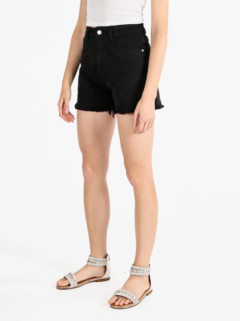 Shorts donna sfrangiati a vita alta - nero