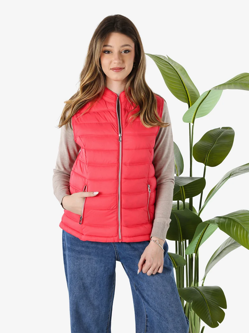 Gilet imbottito da donna con zip - fragola