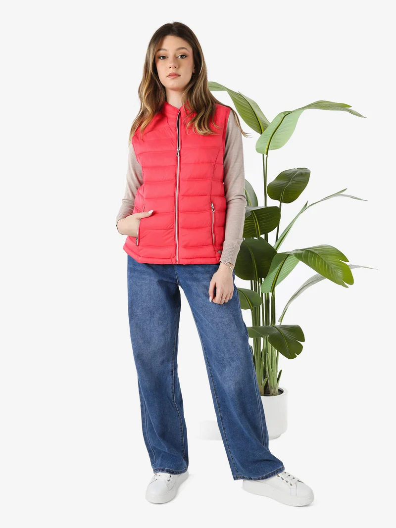 Gilet imbottito da donna con zip - fragola