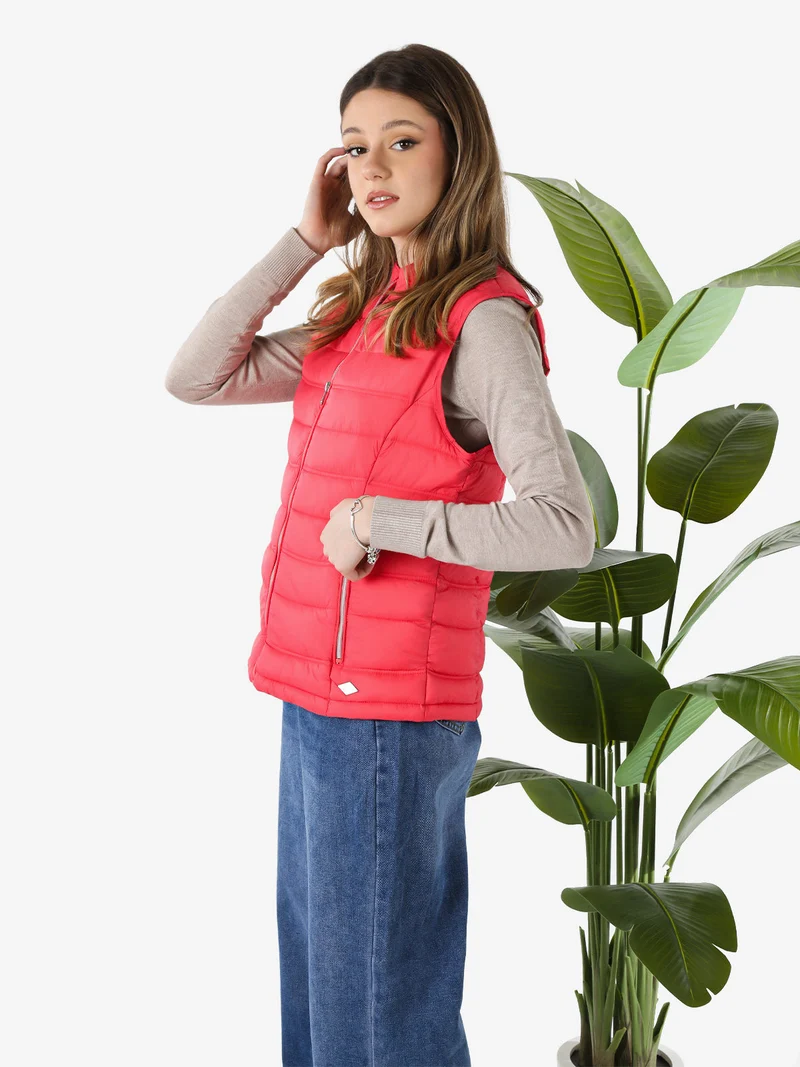 Gilet imbottito da donna con zip - fragola