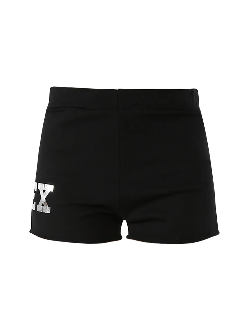 Shorts donna in cotone con logo - nero